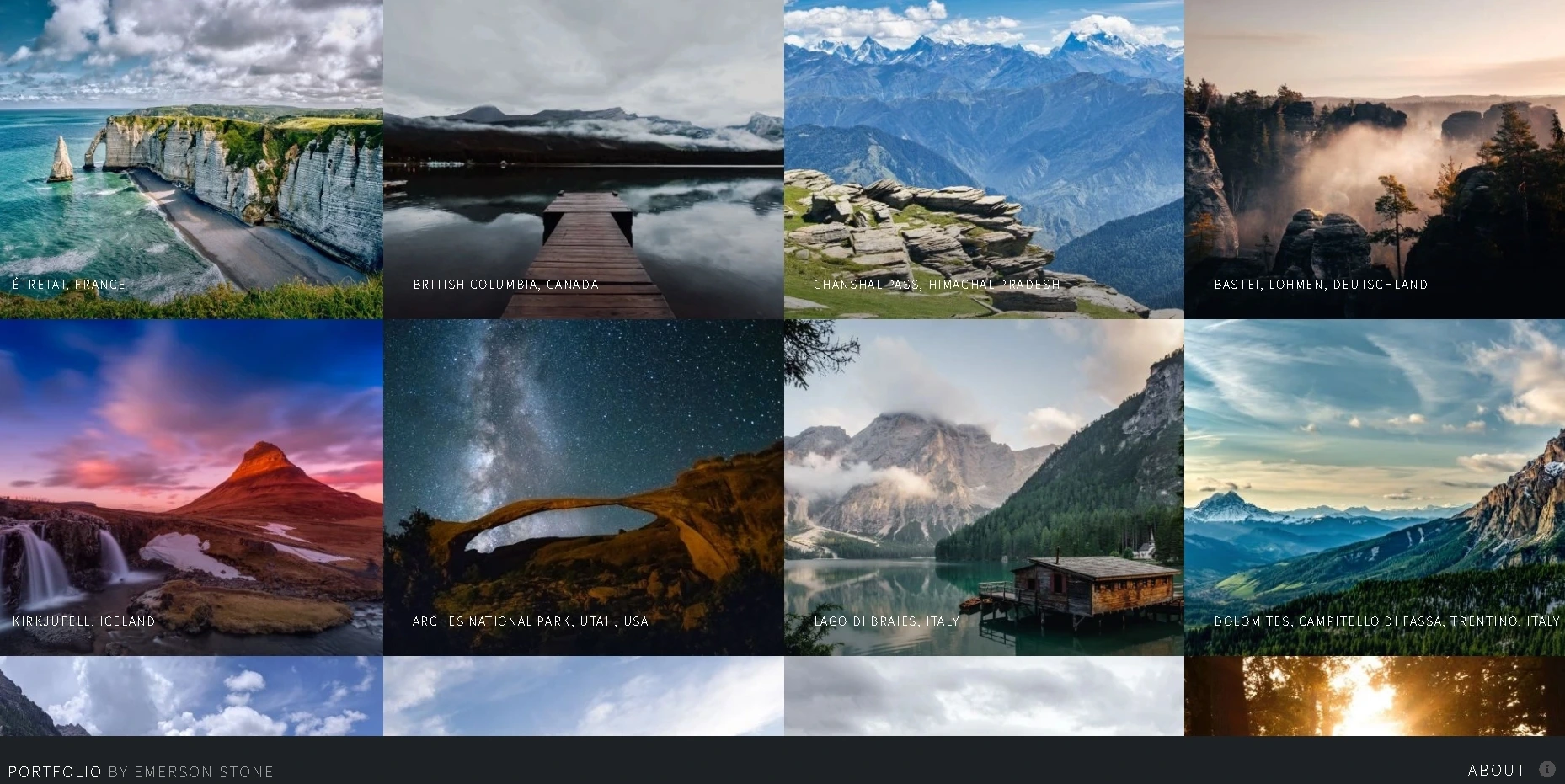 Image of a photgraphers portfolio page